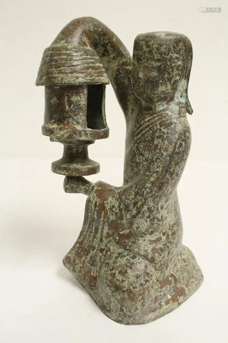 A Chinese old archaic style bronze sculpture depicting