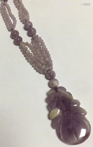 Amethyst Beaded Pendant Necklace, 2.25