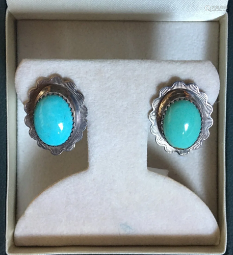 A Pair of NV Blue Turquoise Silver Earrings