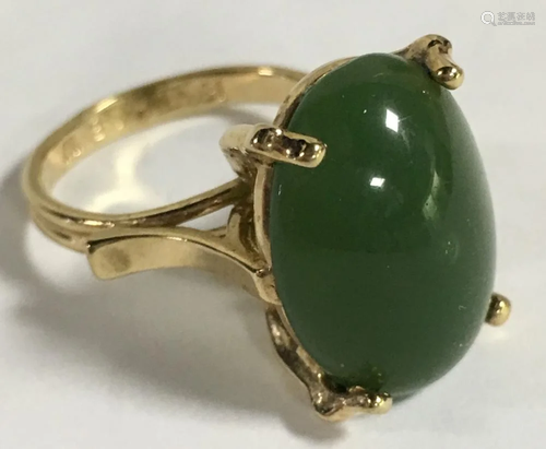 18k GP Hetian Green Jade Ring, size,7