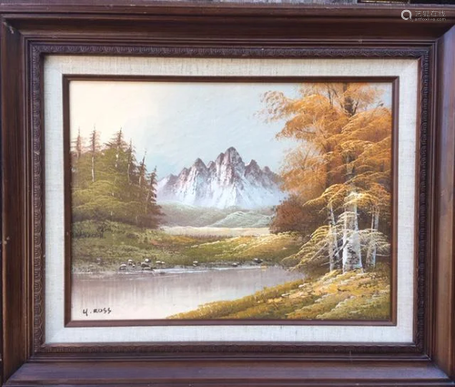 Signed 4 Ross Oil Paiting on Canvas ,oak frame 23 x