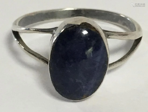 Mexico Sterling Silver Ring With Blue Stone, Marked