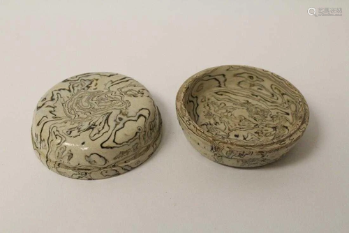 An Old Twisted Porcelain Ink Box, from Song Dynasty