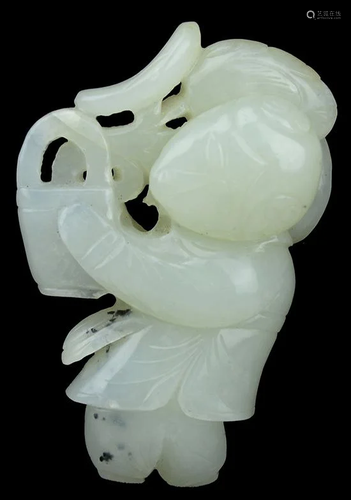 A HE TIAN WHITE JADE CARVED IN A BOY WITH BUCKET