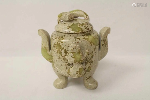 Chinese Old jade censer with dragon carving,Han