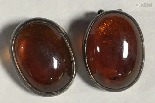 PairÿOfÿSterlingÿSilver AmberÿClipÿEarrings,