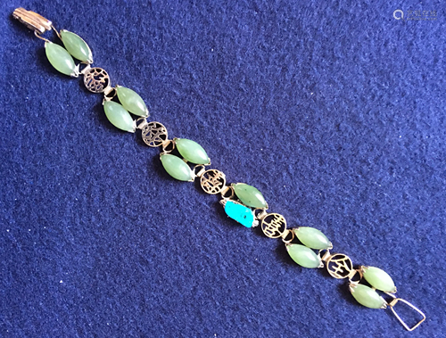 Silver/Natural Jade Bracelet, L 7?