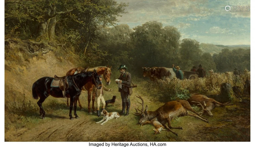 69023: Ludwig Voltz (German, 1825-1911) After the hunt,