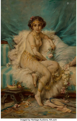 69055: Hans Zatzka (Austrian, 1859-1945) Odalisque Oil