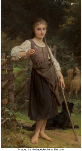 69014: Emile Munier (French, 1810-1895) The shepherdess