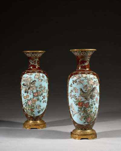 PAIR OF LARGE WALL VASES ASSEMBLED IN BRONZE, Japa…