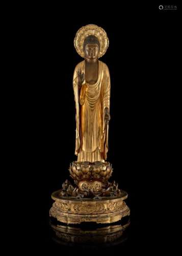 GOLD LACQUERED WOOD BUDDHA STATUE, Japan, Edo peri…