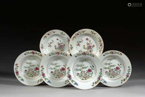 FOUR PINK FAMILY PORCELAIN SUPPER PLATES, China, Q…