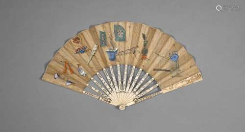 PAPER FAN, SILK AND CANTON IVORY, China, Qing Dyna…