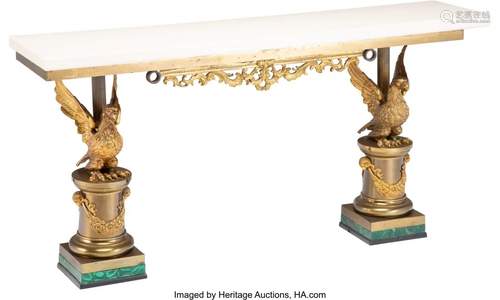 63211: A Continental Gilt Bronze and Malachite Console