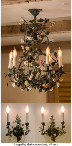 63221: A Continental Six-Light Painted Metal Chandelier