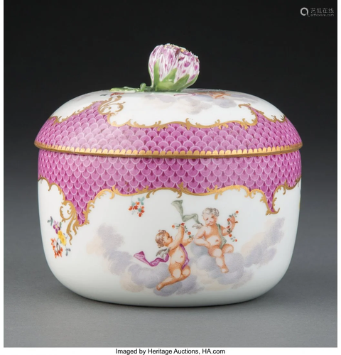 63109: A Meissen Enameled Porcelain Sugar Bowl, 19th ce