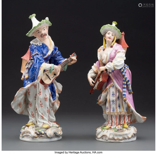 63275: A Pair of German Porcelain Figures: Musicians, l