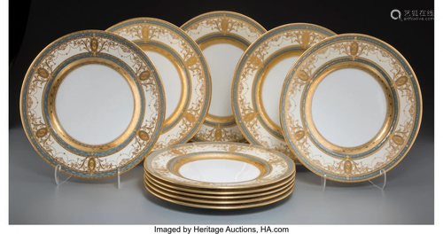 63239: Ten Mintons Partial Gilt Porcelain Dinner Plates