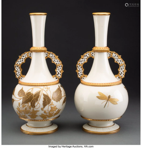 63219: A Pair of English Partial Gilt Two-Handled Vases