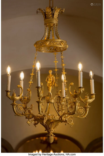 63179: A Gilt Bronze Figural Six-Light Chandelier, 19th