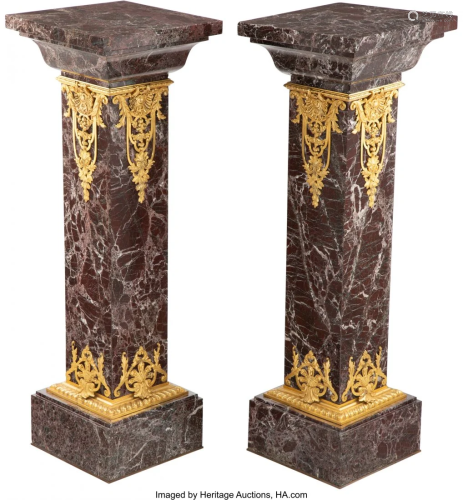 63026: A Pair of Continental Gilt Brass-Mounted Marble