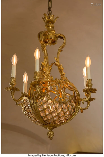 63258: A Gilt Bronze and Glass Basket-form Six-Light Ch