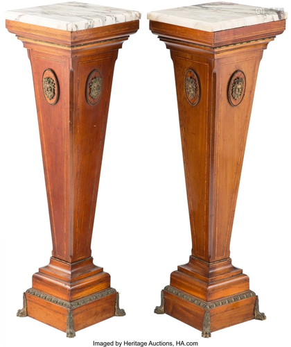 63185: A Pair of French Mahogany Pedestals with Marble