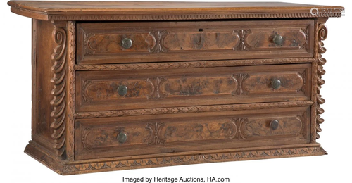 63165: A Spanish Colonial Carved Walnut Chest of Drawer