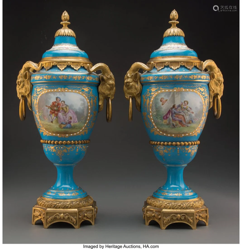 63186: A Pair of French Sèvres-Style Gilt Bronze