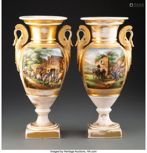 63260: A Pair of French Painted and Partial Gilt Porcel