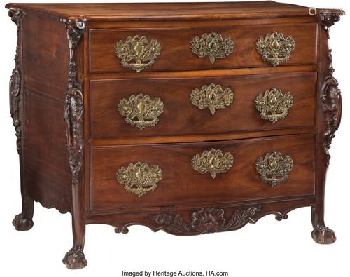 63060: A French Louis XIV-Style Mahogany Chest of Drawe