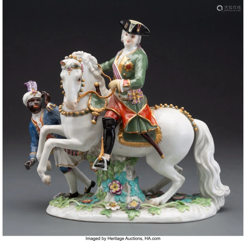 63283: A Continental Porcelain Figural Group on Horseba