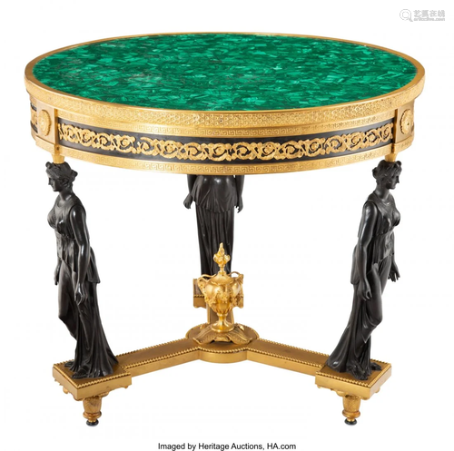 63199: A French Empire-Style Round Table with Malachite