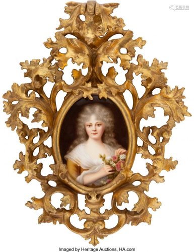 63107: A Continental Painted Porcelain Plaque in a Carv