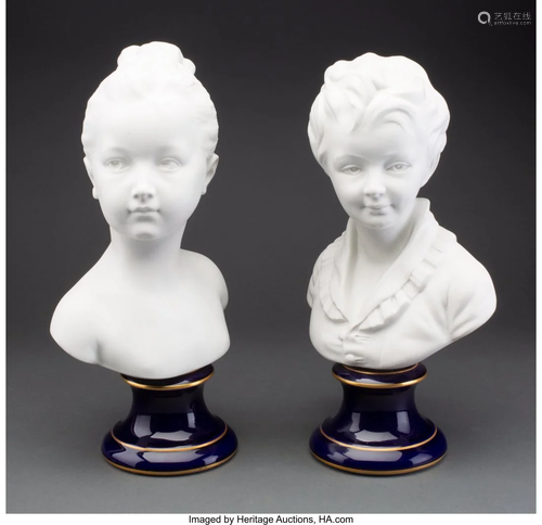 63184: A Pair of Limoges Bisque Porcelain Busts, France