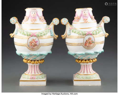 63286: A Pair of Meissen Porcelain Urns, 19th century M