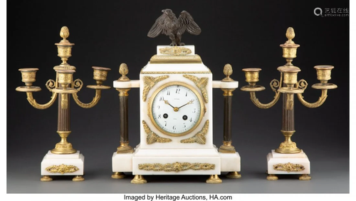 63210: A Three-Piece French Empire-Style Marble Clock G