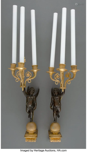 63130: A Pair of French Empire Patinated and Gilt Bronz