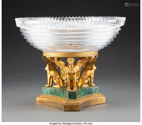 63121: A French Malachite, Gilt Bronze, and Cut Glass T