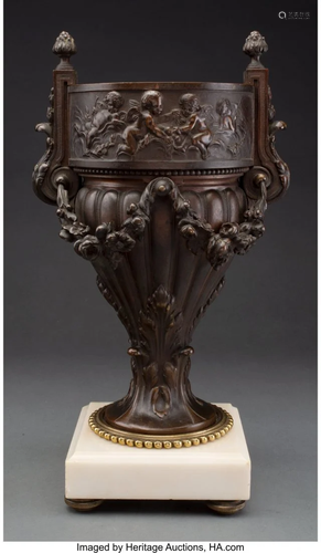 63131: An Italian Roman-Style Bronze Urn on a Marble Ba