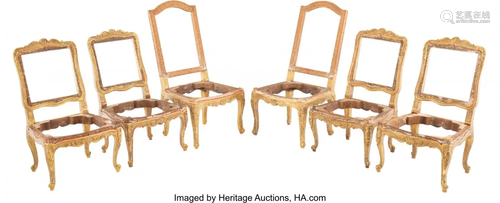 63101: A Set of Six Louis XV-Style Carved Gilt Wood Cha