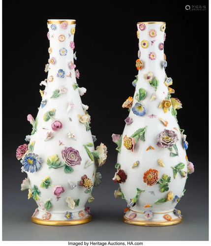 63288: A Near Pair of Meissen Porcelain Floral Encruste