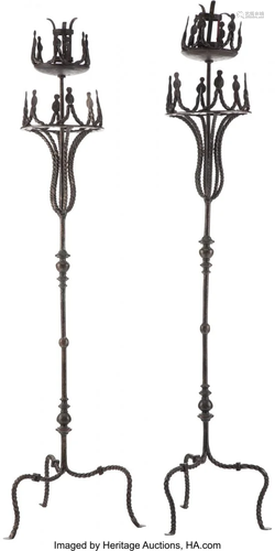 63159: A Pair of Spanish Colonial Wrought Iron Torchi&#