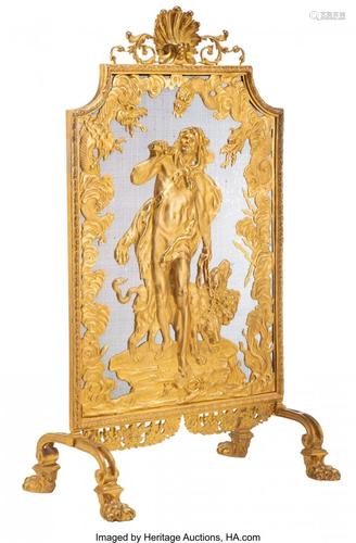 63038: A French Gilt Bronze Fire Screen Depicting Herac