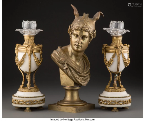 63127: A Gilt Bronze Bust of Mercury with Pair of Conti