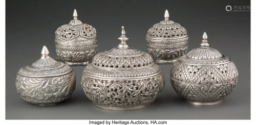 63083: A Group of Five Silver Boxes, possibly Turkish,