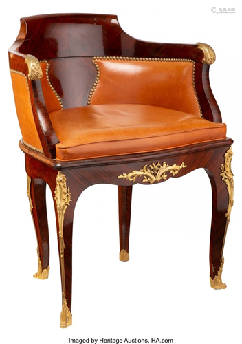 63039: A French Leather Upholstered Mahogany Desk Chair