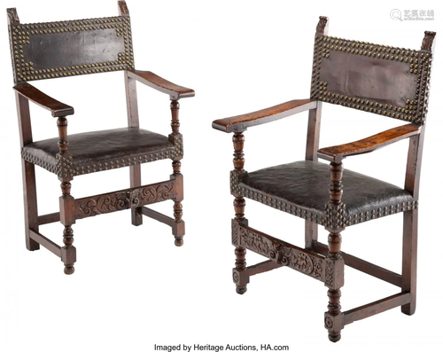 63162: A Pair of Spanish Colonial Walnut Armchairs with