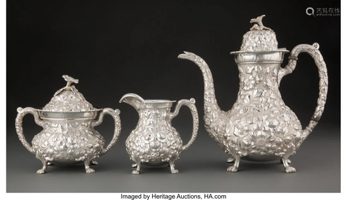 63282: A Three-Piece Stieff Repoussé Silver Coff